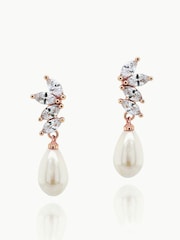 Ivory & Co Rose Gold Ashbourne R Classic Crystal And Pearl Drop Earrings - Image 1 of 5