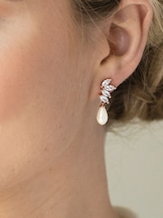 Ivory & Co Rose Gold Ashbourne R Classic Crystal And Pearl Drop Earrings - Image 3 of 5