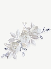 Ivory & Co Silver Gardenia Crystal And Pearl Enamelled Floral Clip - Image 1 of 4