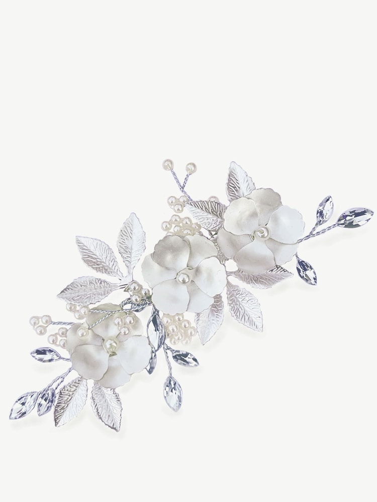 Ivory & Co Silver Gardenia Crystal And Pearl Enamelled Floral Clip - Image 1 of 4