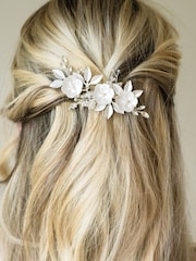 Ivory & Co Silver Gardenia Crystal And Pearl Enamelled Floral Clip - Image 2 of 4