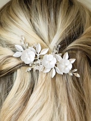 Ivory & Co Silver Gardenia Crystal And Pearl Enamelled Floral Clip - Image 3 of 4