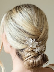 Ivory & Co Silver Gardenia Crystal And Pearl Enamelled Floral Clip - Image 4 of 4