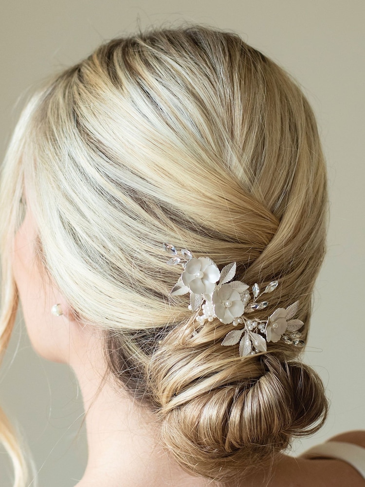 Ivory & Co Silver Gardenia Crystal And Pearl Enamelled Floral Clip - Image 4 of 4