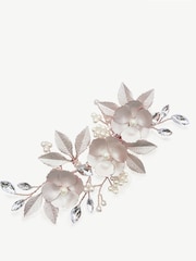 Ivory & Co Rose Gold Gardenia Crystal And Pearl Enamelled Floral Clip - Image 1 of 4
