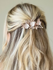 Ivory & Co Rose Gold Gardenia Crystal And Pearl Enamelled Floral Clip - Image 2 of 4