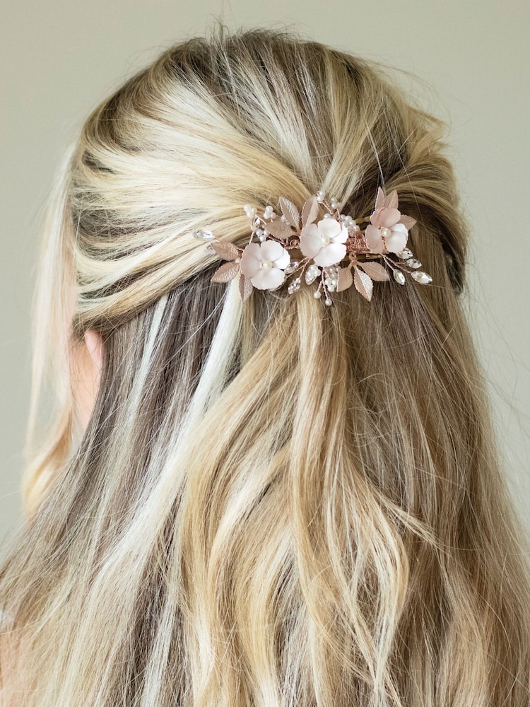 Ivory & Co Rose Gold Gardenia Crystal And Pearl Enamelled Floral Clip - Image 2 of 4