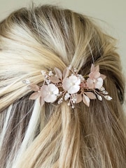 Ivory & Co Rose Gold Gardenia Crystal And Pearl Enamelled Floral Clip - Image 3 of 4
