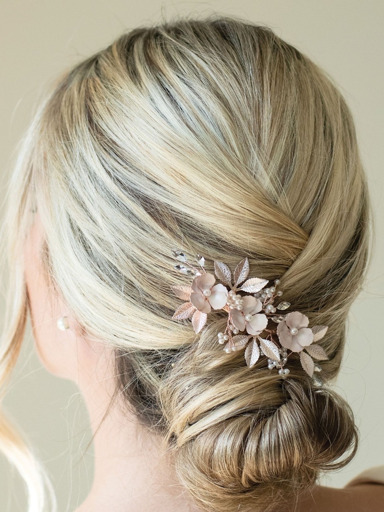 Ivory & Co Rose Gold Gardenia Crystal And Pearl Enamelled Floral Clip - Image 4 of 4