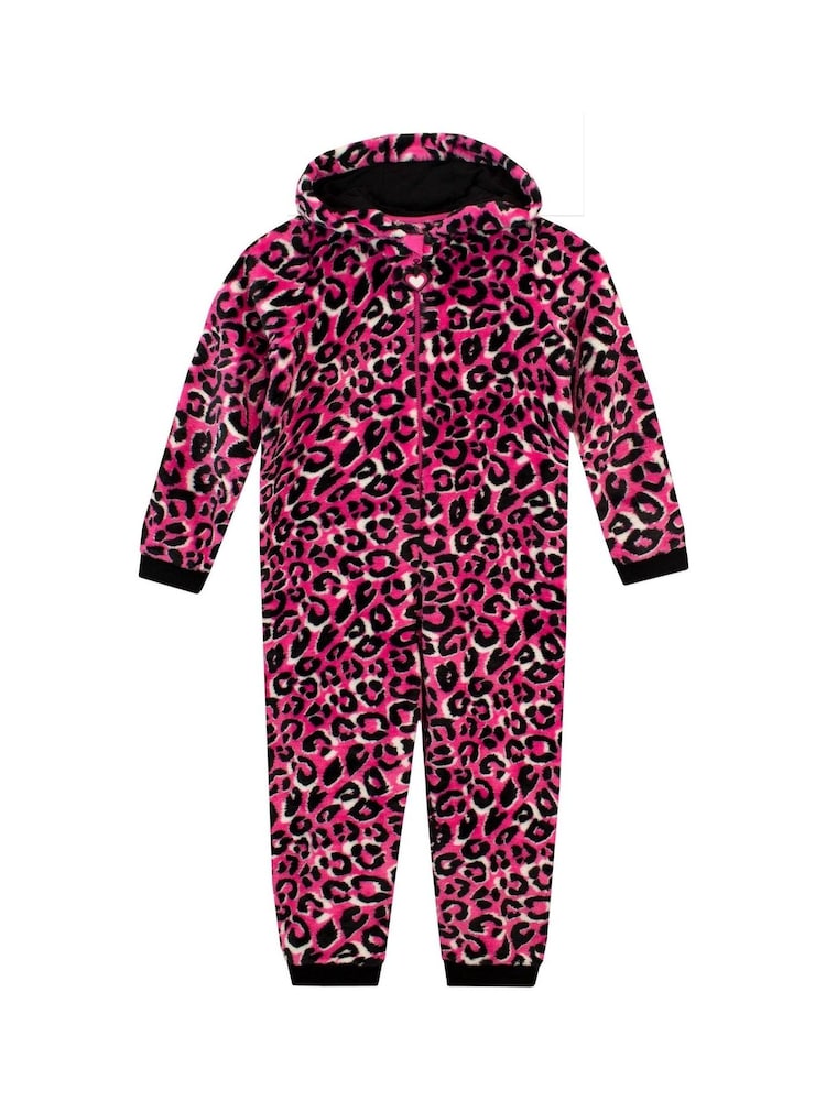 Harry Bear Pink Leopard Print All In One Fleece - Image 1 of 2