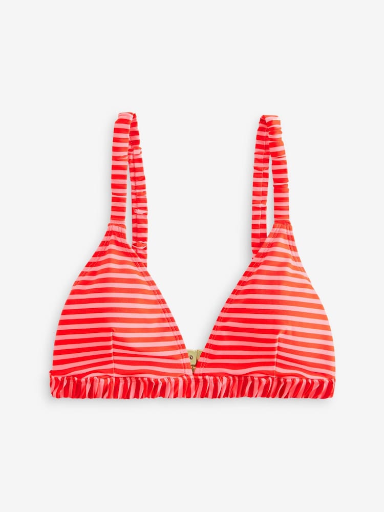 Pink/Red Stripe Ruched Triangle Bikini Top - Image 7 of 7