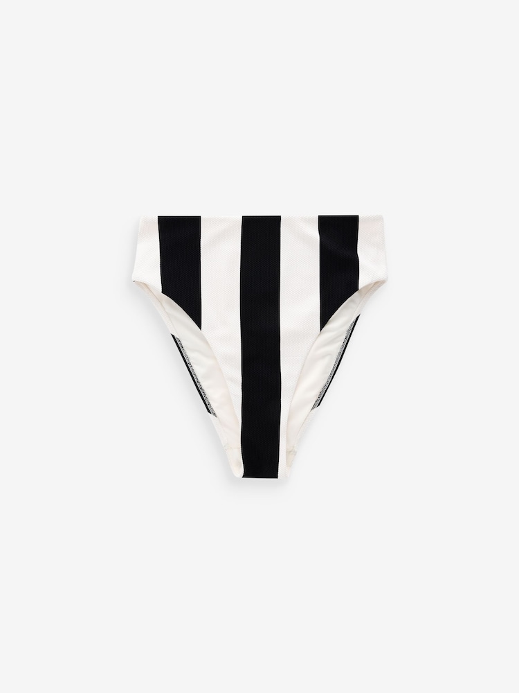 Black/White Pique Stripe High Waist High Waist High Leg Bikini Bottoms - Image 6 of 6 Black/White Pique Stripe High Waist High Waist High Leg Bikini Bottoms - Image 6 of 6