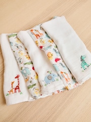 JoJo Maman Bébé Bright Jungle 5-Pack Embroidered Muslin Squares - Image 1 of 3