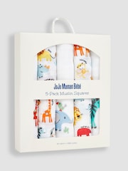 JoJo Maman Bébé Bright Jungle 5-Pack Embroidered Muslin Squares - Image 3 of 3