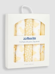 JoJo Maman Bébé Yellow Duck 5-Pack Embroidered Muslin Squares - Image 4 of 4