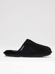 Threadbare Black Faux Fur Lined Suedette Mule Slippers - Image 1 of 5