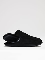 Threadbare Black Faux Fur Lined Suedette Mule Slippers - Image 2 of 5