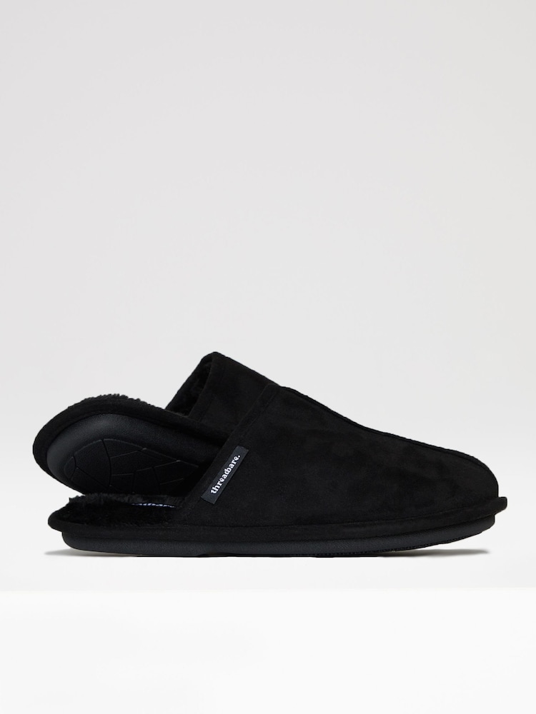 Negro - Pantuflas tipo chinelas de antelina con forro de piel sintética de Threadbare - Imagen 2 de 5 Negro - Pantuflas tipo chinelas de antelina con forro de piel sintética de Threadbare - Imagen 2 de 5