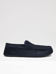 Threadbare Blue Faux Fur Lined Suedette Moccasin Slippers - Image 1 of 5