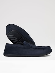 Threadbare Blue Faux Fur Lined Suedette Moccasin Slippers - Image 3 of 5