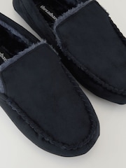 Threadbare Blue Faux Fur Lined Suedette Moccasin Slippers - Image 4 of 5