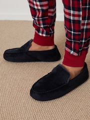 Threadbare Blue Faux Fur Lined Suedette Moccasin Slippers - Image 5 of 5