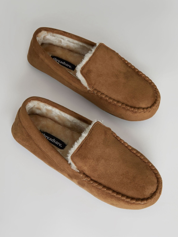 Buy Threadbare Brown Faux Fur Lined Suedette Moccasin Slippers