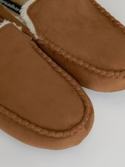 Threadbare Brown Faux Fur Lined Suedette Moccasin Slippers - Image 4 of 4