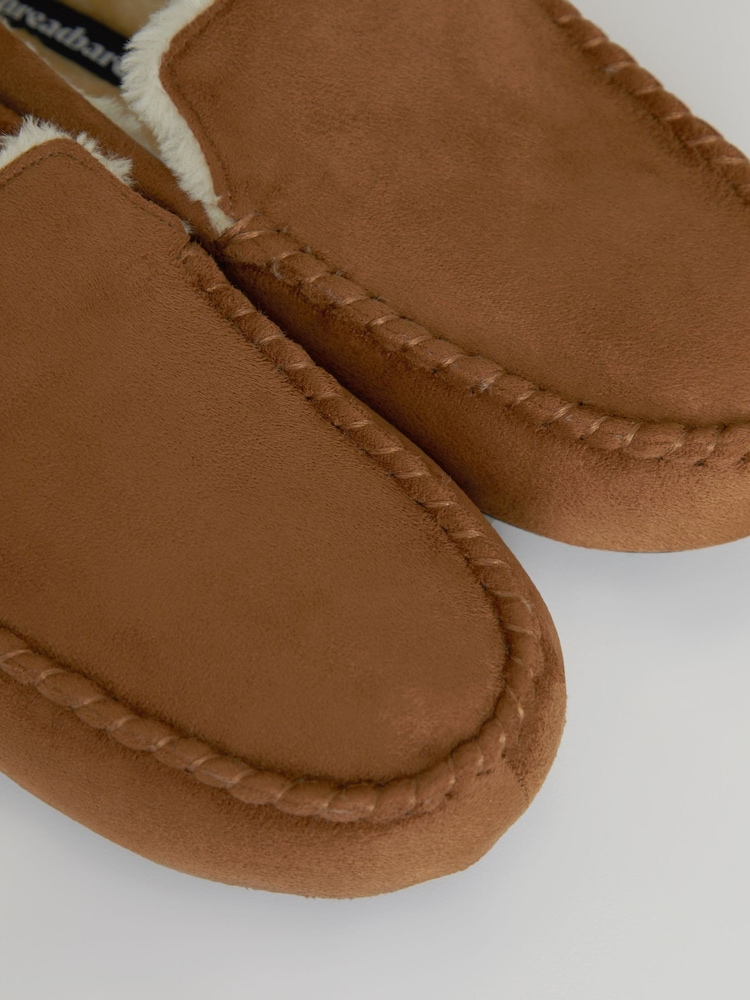 Threadbare Brown Faux Fur Lined Suedette Moccasin Slippers - Image 4 of 4