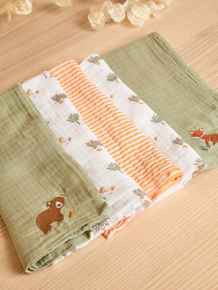 JoJo Maman Bébé Woodland 5-Pack Embroidered Muslin Squares - Image 1 of 3
