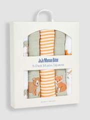 JoJo Maman Bébé Woodland 5-Pack Embroidered Muslin Squares - Image 3 of 3
