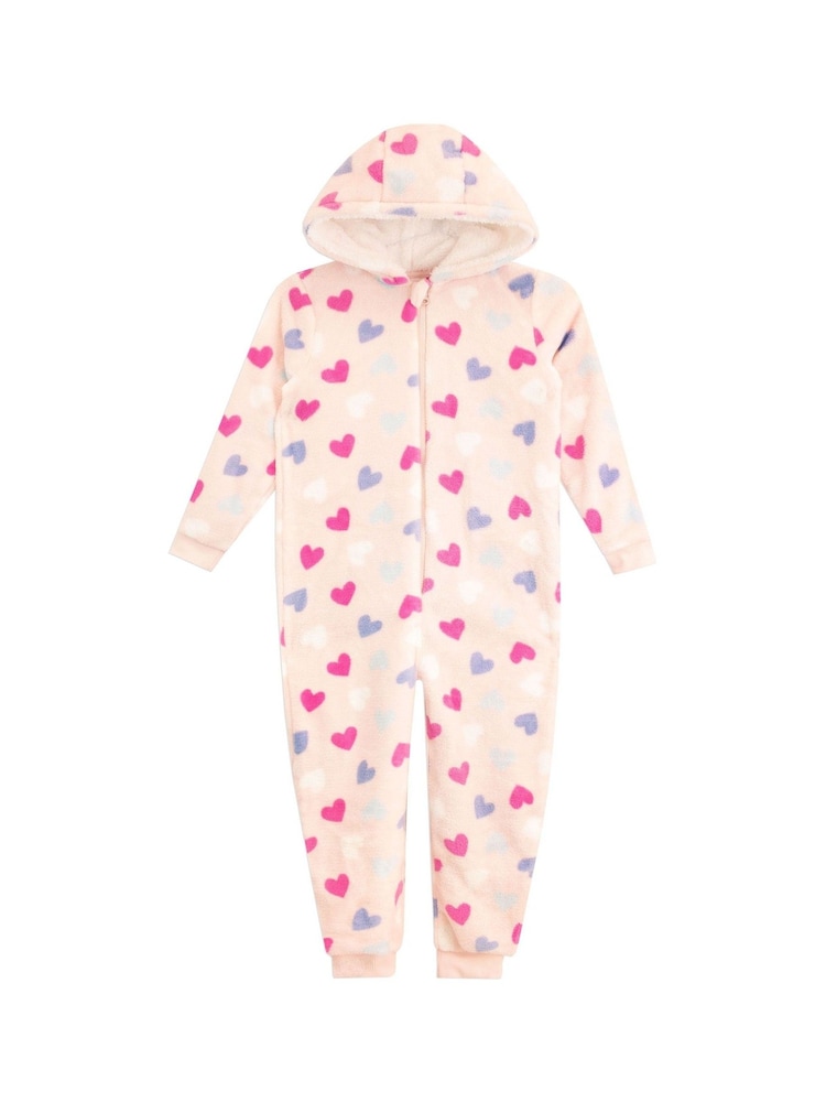 Harry Bear Pink Hearts Fleece All In One - Image 1 of 4