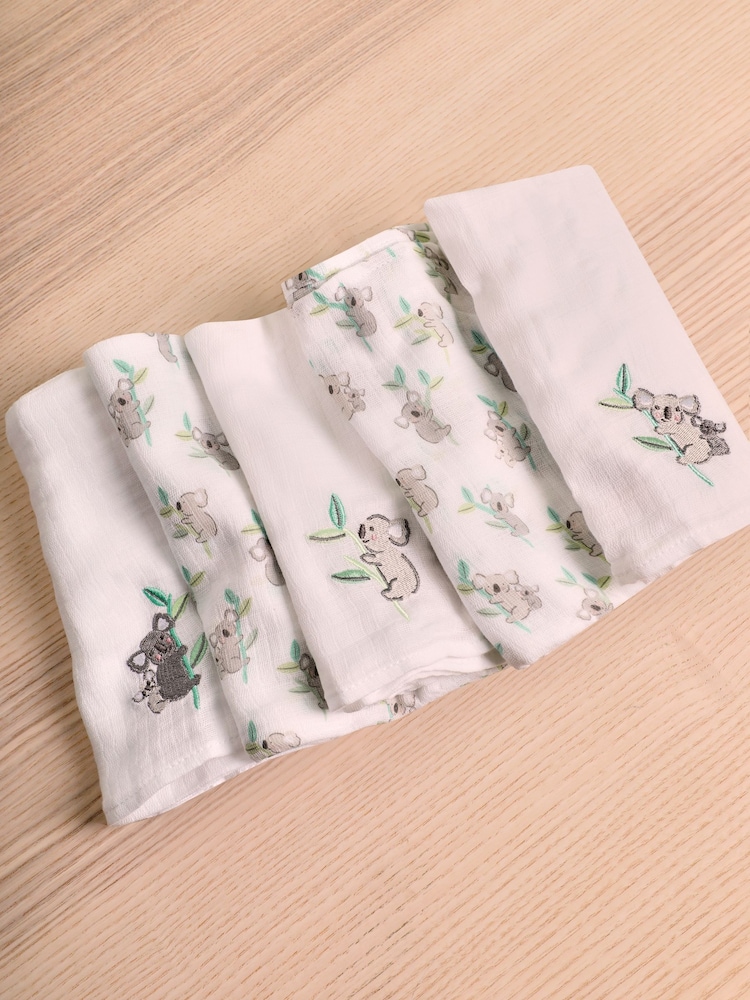 Pack de 5 muselinas cuadradas con bordados de JoJo Maman Bébé - Imagen 1 de 3
