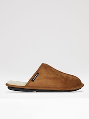 Threadbare Brown Faux Fur Lined Suedette Mule Slippers - Image 1 of 4