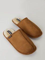 Threadbare Brown Faux Fur Lined Suedette Mule Slippers - Image 3 of 4