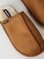 Threadbare Brown Faux Fur Lined Suedette Mule Slippers - Image 4 of 4