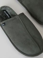 Threadbare Grey Faux Fur Lined Suedette Mule Slippers - Image 4 of 4