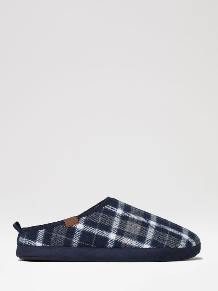 Threadbare Blue Borg Lined Check Mule Slippers - Image 1 of 4