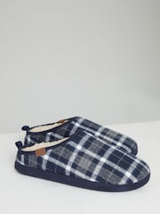 Threadbare Blue Borg Lined Check Mule Slippers - Image 2 of 4