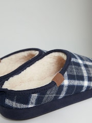 Threadbare Blue Borg Lined Check Mule Slippers - Image 4 of 4