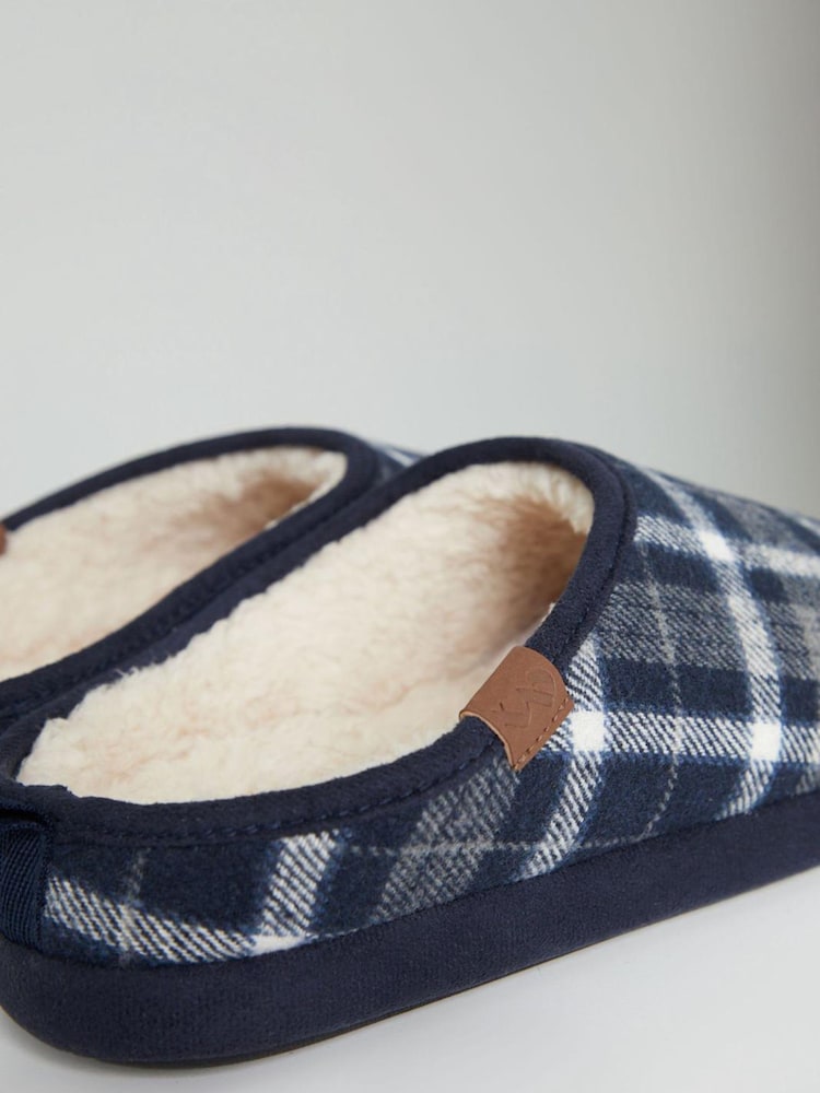 Threadbare Blue Borg Lined Check Mule Slippers - Image 4 of 4