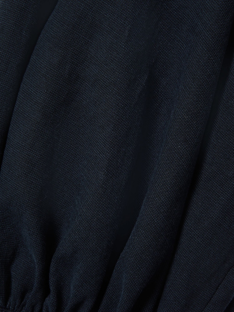 Reiss Navy Immy Cropped Blouson Sleeve Top With Linen - Image 7 of 7