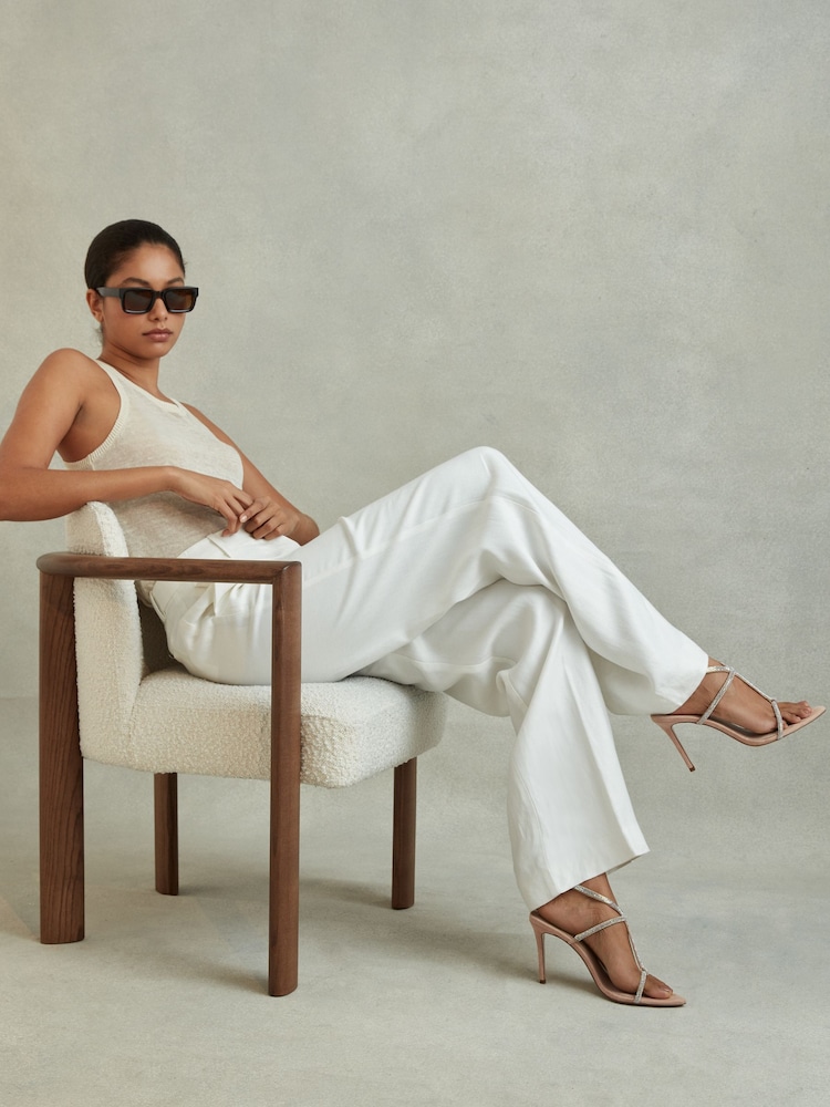 Reiss Nude Julie Embellished Suede Heeled Sandals - Image 2 of 5 Reiss Nude Julie Embellished Suede Heeled Sandals - Image 2 of 5