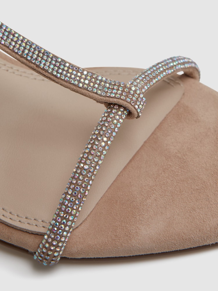 Reiss Nude Julie Embellished Suede Heeled Sandals - Image 5 of 5