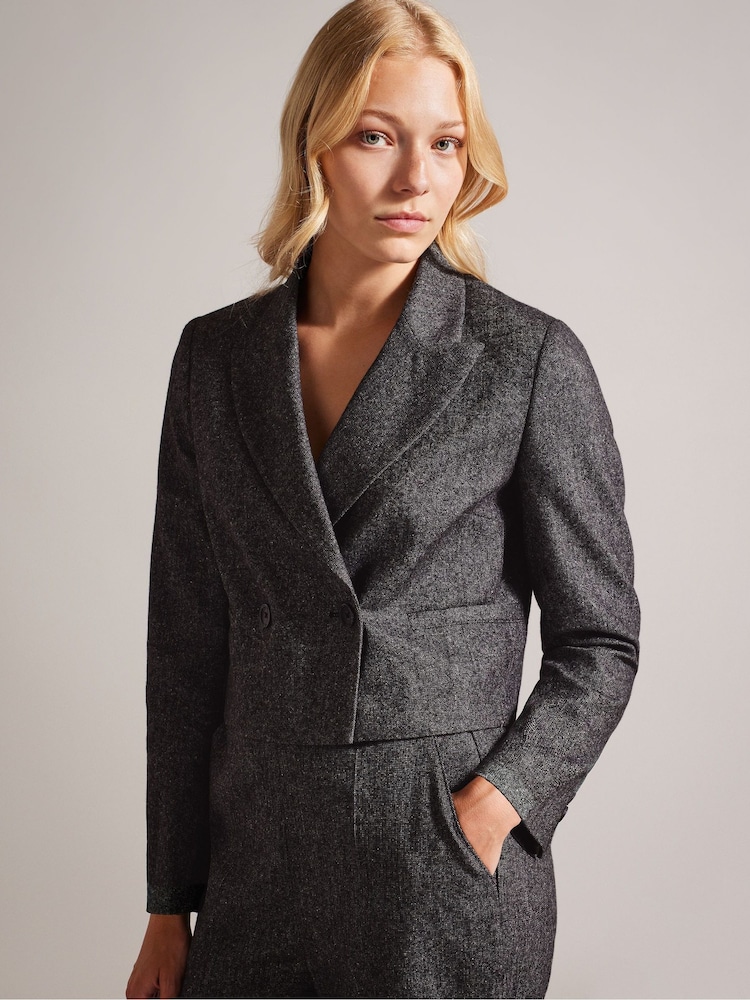 Ted Baker Grey Jaiddee Double Breasted Crop Blazer - Image 1 of 8