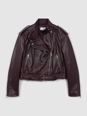 Reiss Berry Maeve Cropped Leather Biker Jacket - Image 2 of 7