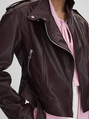 Reiss Berry Maeve Cropped Leather Biker Jacket - Image 4 of 7