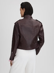 Reiss Berry Maeve Cropped Leather Biker Jacket - Image 5 of 7