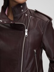 Reiss Berry Maeve Cropped Leather Biker Jacket - Image 6 of 7