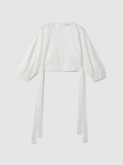 Reiss Ivory Immy Cropped Blouson Sleeve Top With Linen - Image 2 of 5